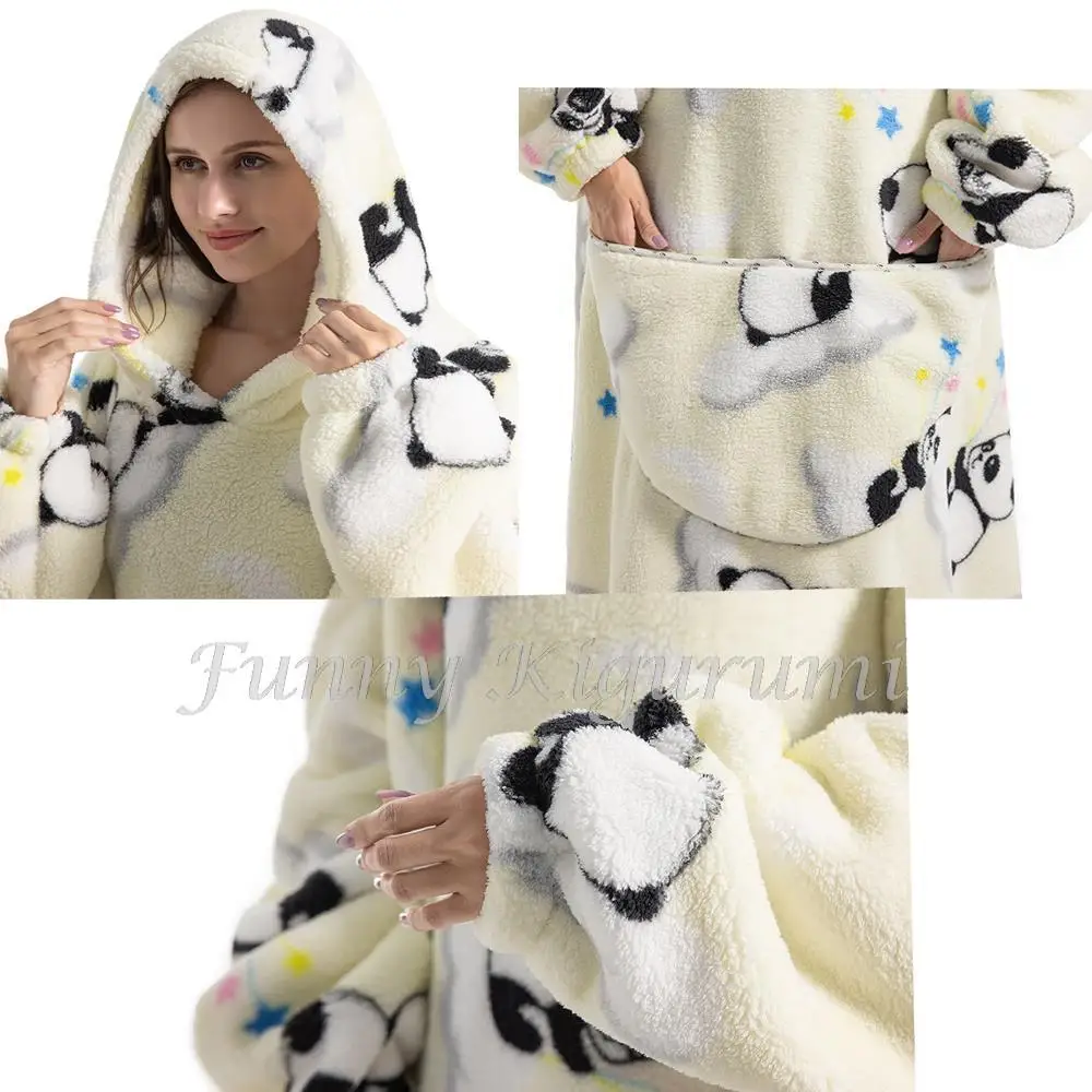 Winter Hooded Sweater Blanket Women Kids Oversized Fleece Blanket With Sleeves Children Adult Warm Thick TV Hoodie Robe Couple