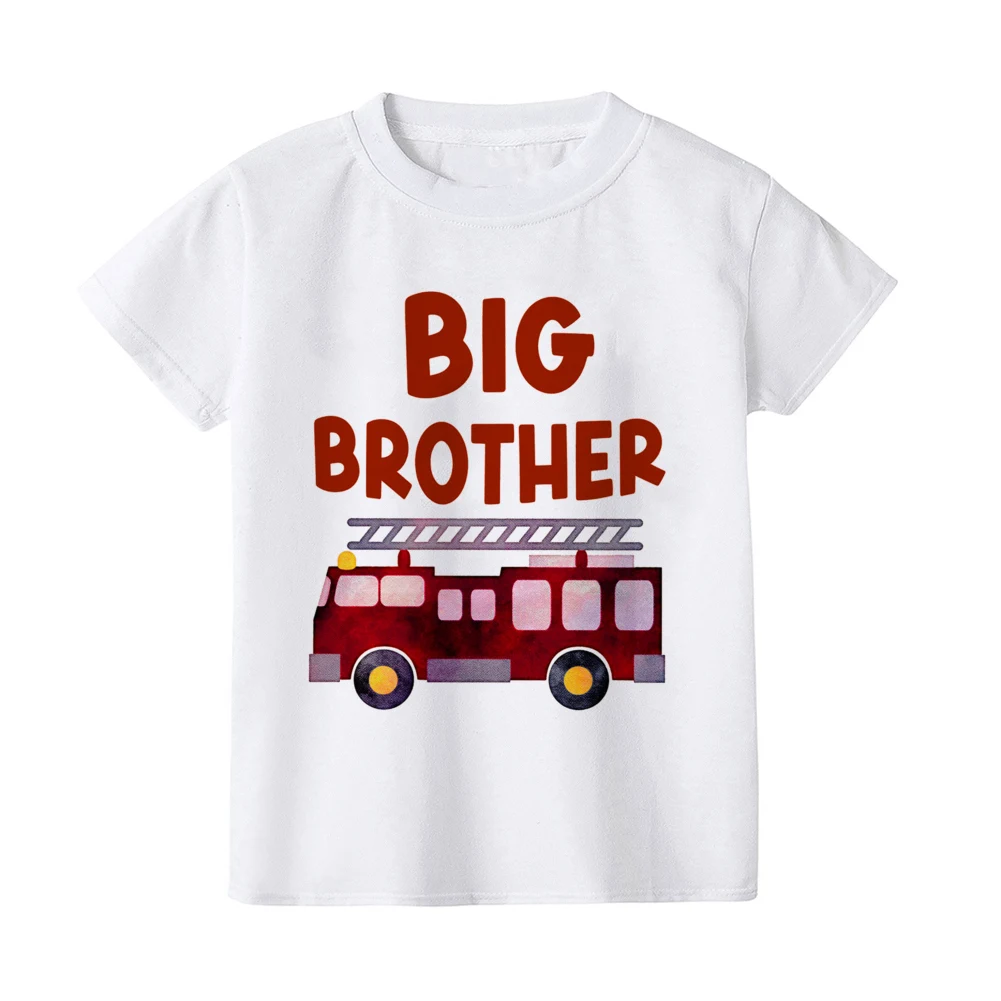 Big Brother Little Brother Family Matching Clothes Engineering Truck Print Boys T-shirt Kids Short Sleeve T Shirt Sibling Outfit