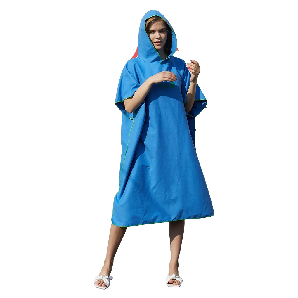 Fast Bathrobe Microfiber Windproof Drying Replacement Short Sleeve Men Women Hooded Solid Color Beach Seaside Pool Swimming Robe smile