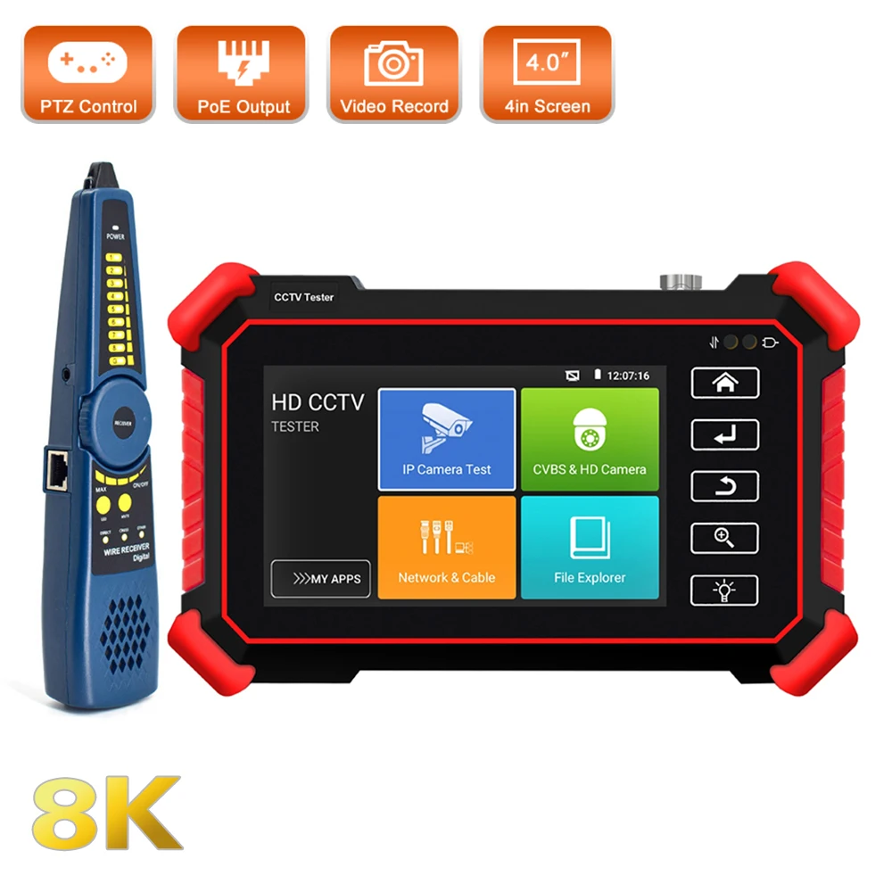 PEGATAH 4 inch 8K IPC Tester Support 8MP AHD/CVI/TVI Analog Camera Tester Monitor CCTV Tester for HIKVSION IP camera Tester