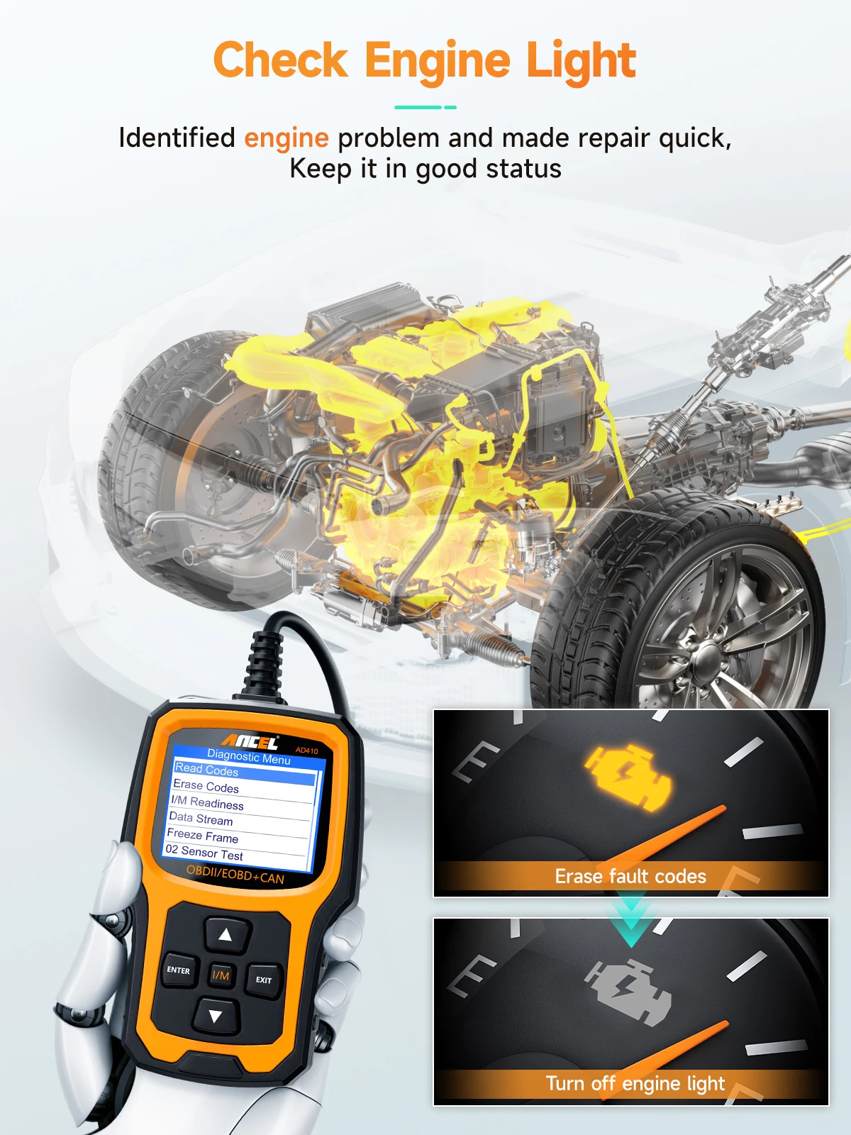 ANCEL AD410 Enhanced OBD II 2025 Vehicle Code Reader Automotive new OBD2 Scanner Auto Check Engine Light Scan Tool