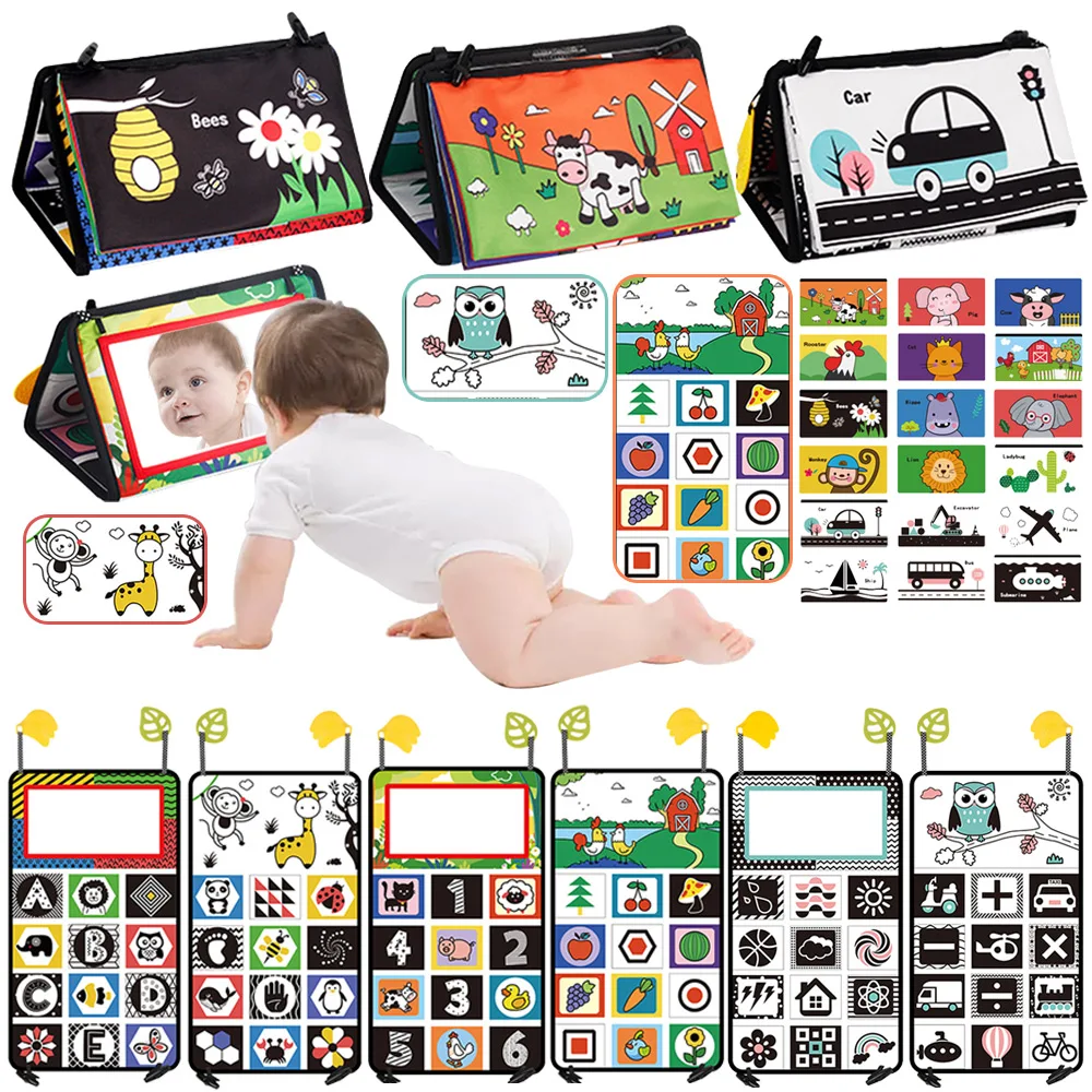 Montessori Busy Board Toys For Toddler Baby with Mirror Early Educational Toy Cloth Story Book 3D Shape Baby Visual Training Set