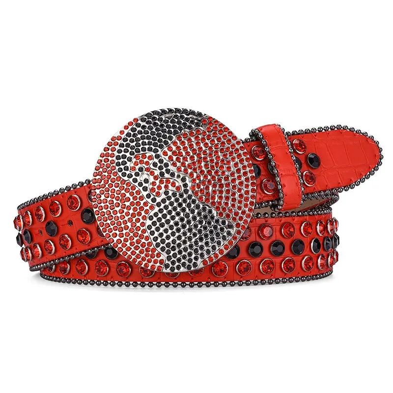 Women's Jeans Large Round Buckle Rhinestone Belt Y2K Belt Shiny Rivet Design Artificial Diamond Belt Punk HipHop Rock Men's Belt