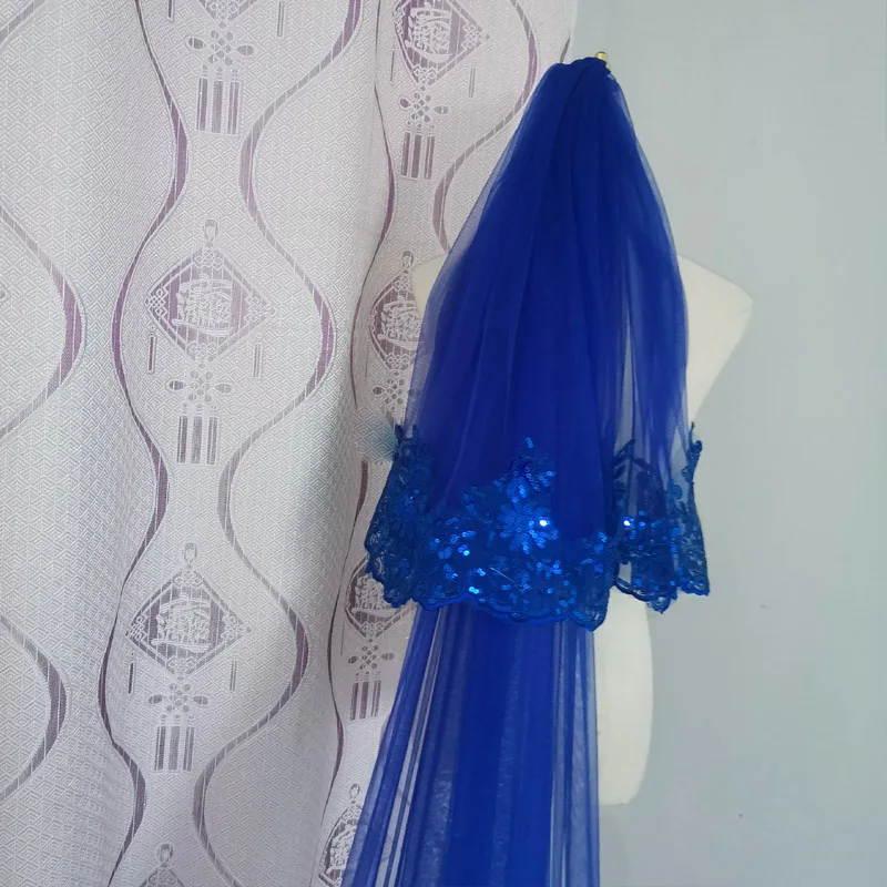 Sapphire blue veil 2023 new sequin 2025 lace veil bridal cathedral cover-up new wedding veil wedding accessories jewelry with hair comb