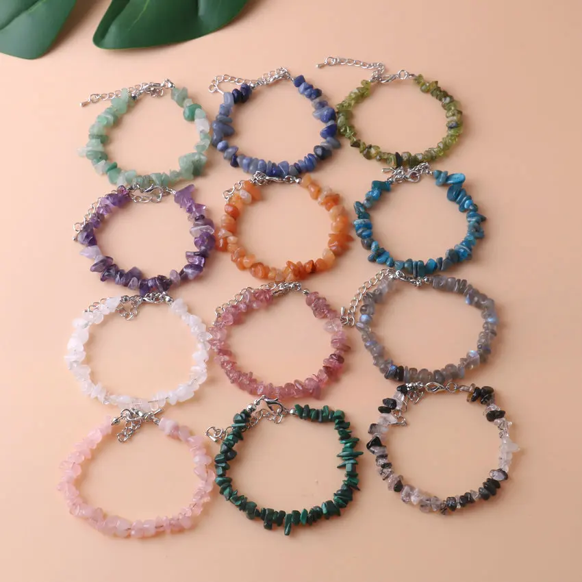 Natural Irregular Chip Stone Bracelet Moonstone Labradorite Pink Quartz Bracelets & Bangles Crystal Wristband For Women Jewelry