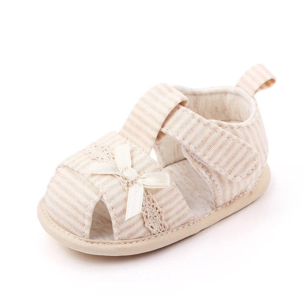 Baby Shoes Summer Baby Girl Shoes Toddler Flats Cottom Sandals Soft Sole Anti-Slip Striped Crib Toddler First Walker Beach Shoes