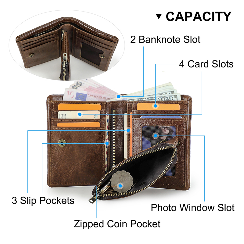 CONTATC'S New Short Wallet Men Genuine Leather RFID Bifold Wallet with Credit Card Holder Luxury Zipper Male Coin Purse Small
