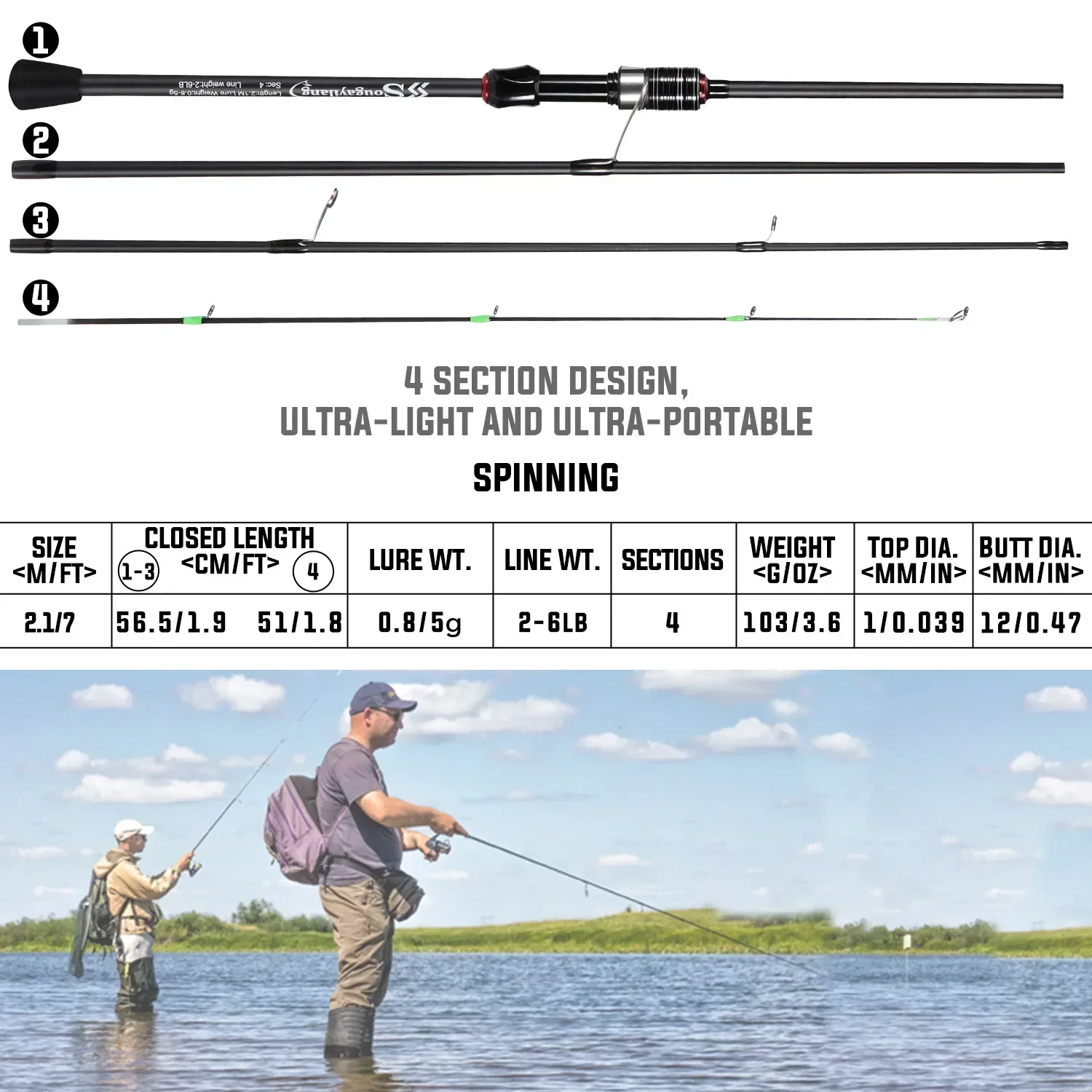 Sougayilang m g Lure Weight Fishing Rods Lightweight Sensitive Trout Crappie Rod Spinning Casting