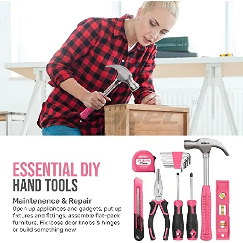 XMSJ toolbox for mechanics Hi-Spec 58pc Pink 8V USB Electric Drill Driver & Household Tool Kit Set
