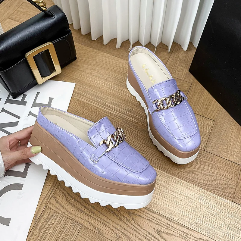 Slippers Women Flip Flops Comfortable Rubber Platform Shoes Women Casual Round Toe Flat 2025 Loafers Flats Autumn new Women Shoes PU 2023