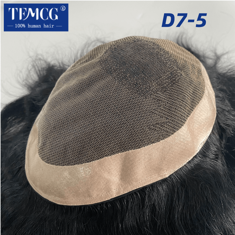 D7-5 French Lace with Soft Pu Male Hair Prosthesis Natural Human Hair Toupee Breathable Toupee Men Exhuast Systems Free Shippin