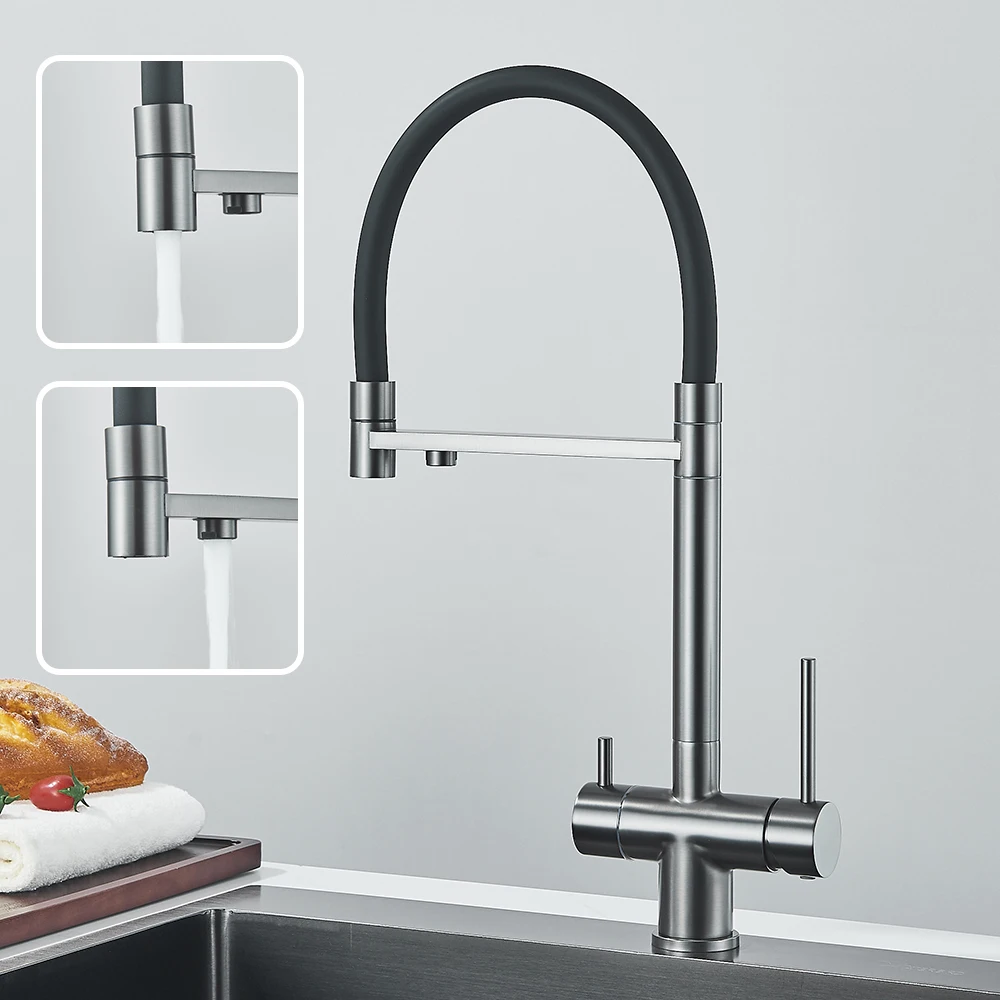 Senlesen Filter Water Kitchen Faucet Gray Pull Down Flexible Sprayer Deck Mounted Hot Cold Mixer Crane Tap 360 Degree Rotation