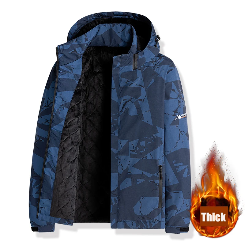 2023 Hooded Hiking Cycling Jacket Men Thick Warm Outdoor Bomber Jackets Waterproof Windbreaker Casual Cargo Jackets Mens Coats