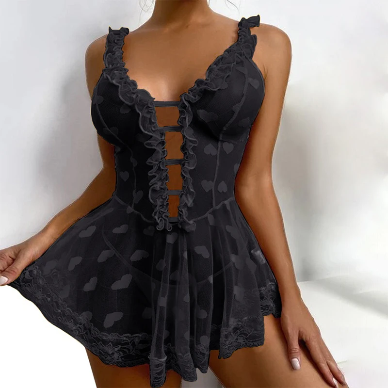 Women New 2025 Sexy new Lace Sling Lingerie Plus Size Nightie Homesuits Transparent Hollow Nightwear Robe Babydoll Sleepwear Night Dress