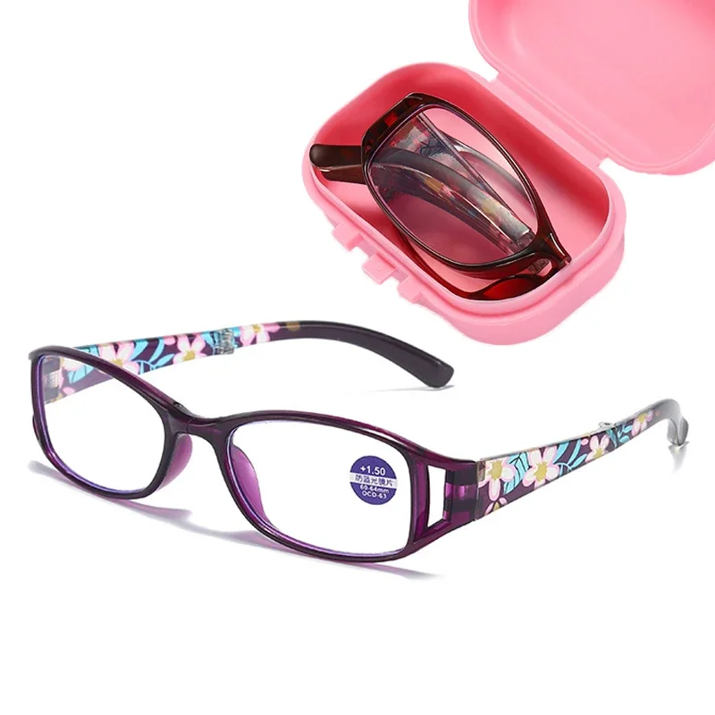 Folding Anti-blue Light Reading new Glasses With Box Women Flower Full Frame Portable Farsight Eyeglasses 2025 Diopters +1.0 To +4.0