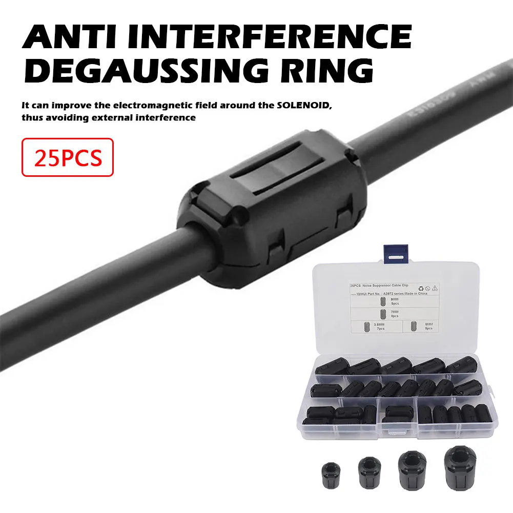 25/22pcs Ferrite 2025 Core Ring Clamp Kit 3.5mm/5mm/7mm/9mm Clip On Cable Connector Noise new Filters Suppressor for USB Car Radio Video