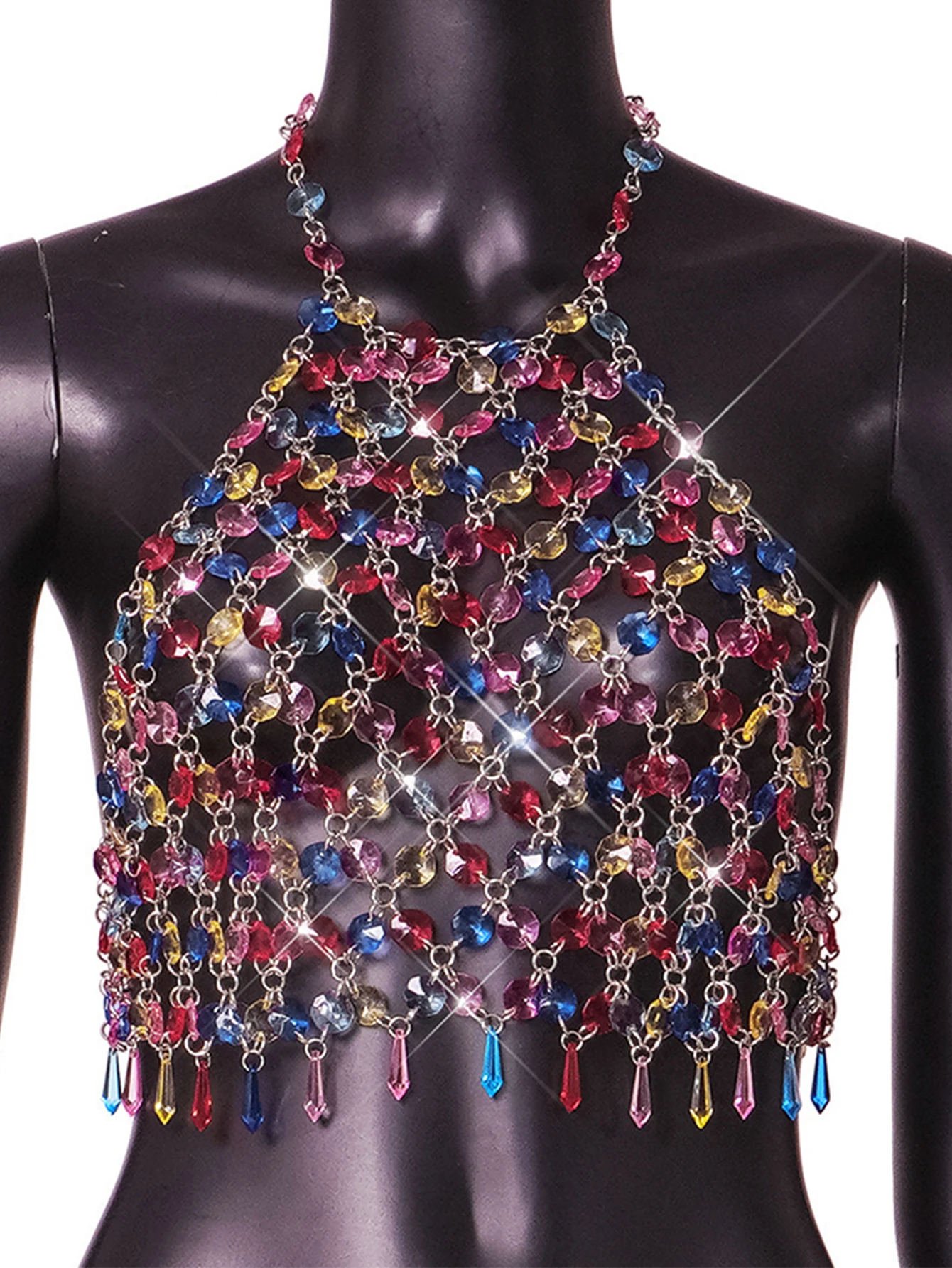 Sexy see through metal sequin 2025 crop top women summer y2k beach Club new party halter tank top shiny womens Tops festival rave outfits