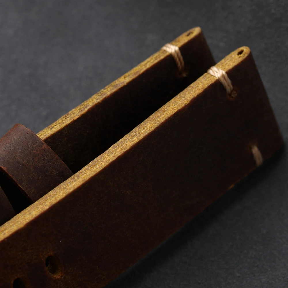 Handmade Bronze Watch Accessories Bracelet 20 22 24MM Brown Men's Vintage Bracelet Head Layer Cow Leather Straps