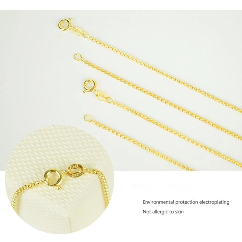 40-60cm 1.6mm Real 925 Sterling Silver Gold Color Maize Chain Necklace Women Girl Men Jewelry Colar Collier Collares Mujer Kolye
