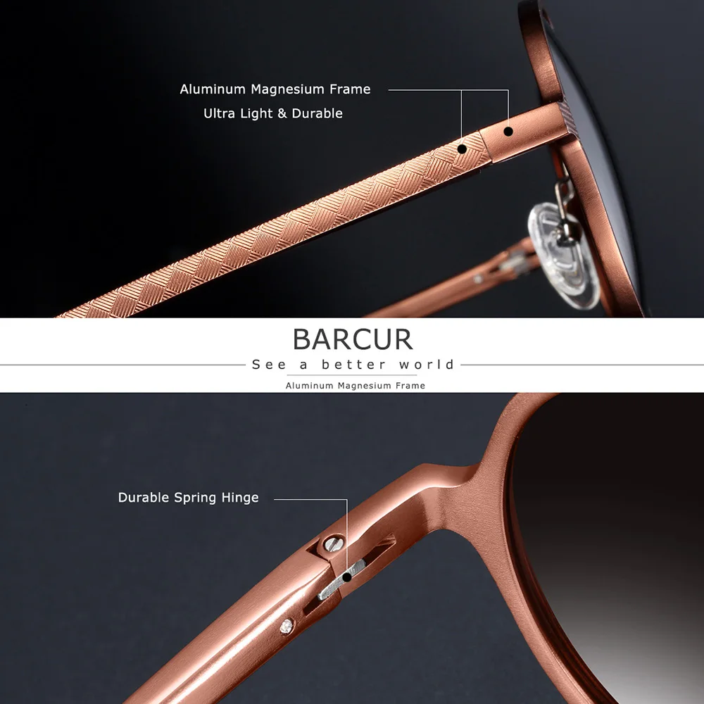 BARCUR Design Polarized Round Sunglasses For Men Hot Black Goggle Male Ultralight Retro Vintage Sun Glasses Women UV400 Eyewear
