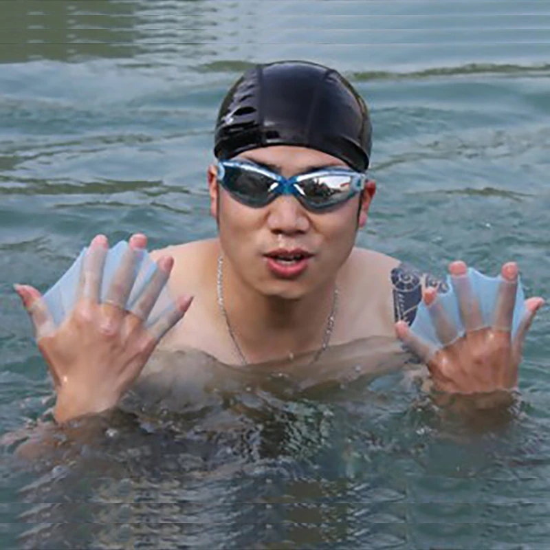 1 Pair Silicone Swimming Flippers Hand Fins Swim Web Training Glove Gear Paddle