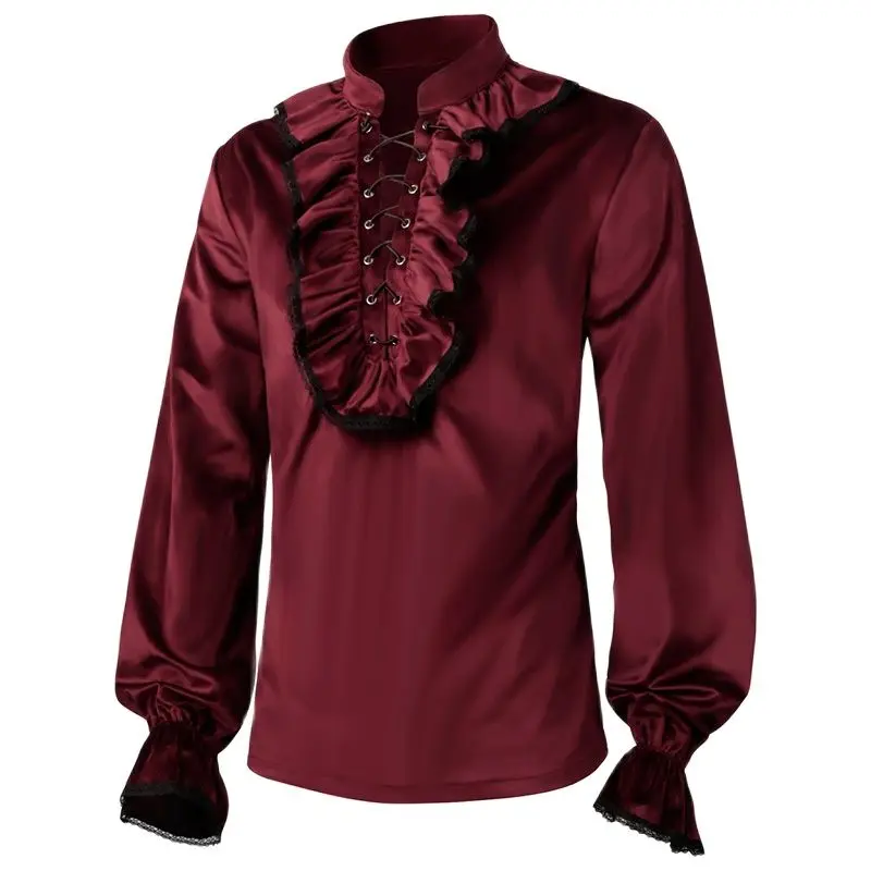 Medieval Gothic Clothes Men Renassiance Vintage Velour Lace new Up Vampire 2025 Shirt Halloween Cosplay Costume Mittelalter Camisa Hombre