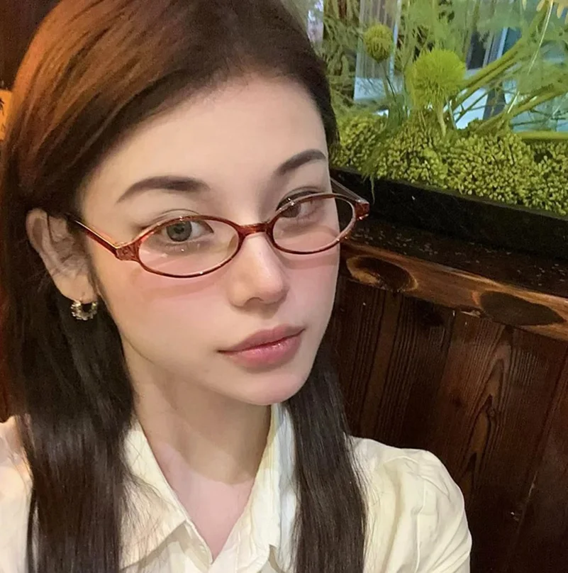 Vintage Glasses Women Oval Blue Light Glasses Y2K Computer Game Glasses Unisex Anti-blue Light Glasses Black Frame Flat Glasses