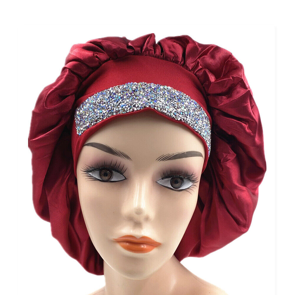 Glitter 2025 Rhinestone Wide Band Turban Women Hair new Cover Satin Night Sleep Cap Bonnet Head Scarf Headwrap African Hat