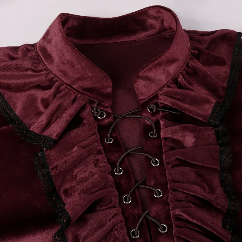 Medieval Gothic Clothes Men Renassiance Vintage Velour Lace new Up Vampire 2025 Shirt Halloween Cosplay Costume Mittelalter Camisa Hombre