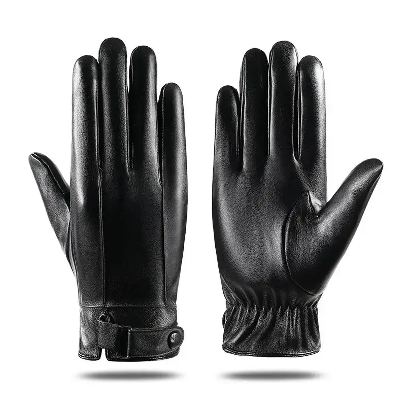 Fleece Linings Leather Gloves Men's PU Leather Cashmere Warm Sports Male Winter Autumn Driving Mittens Waterproof Tactical Glove