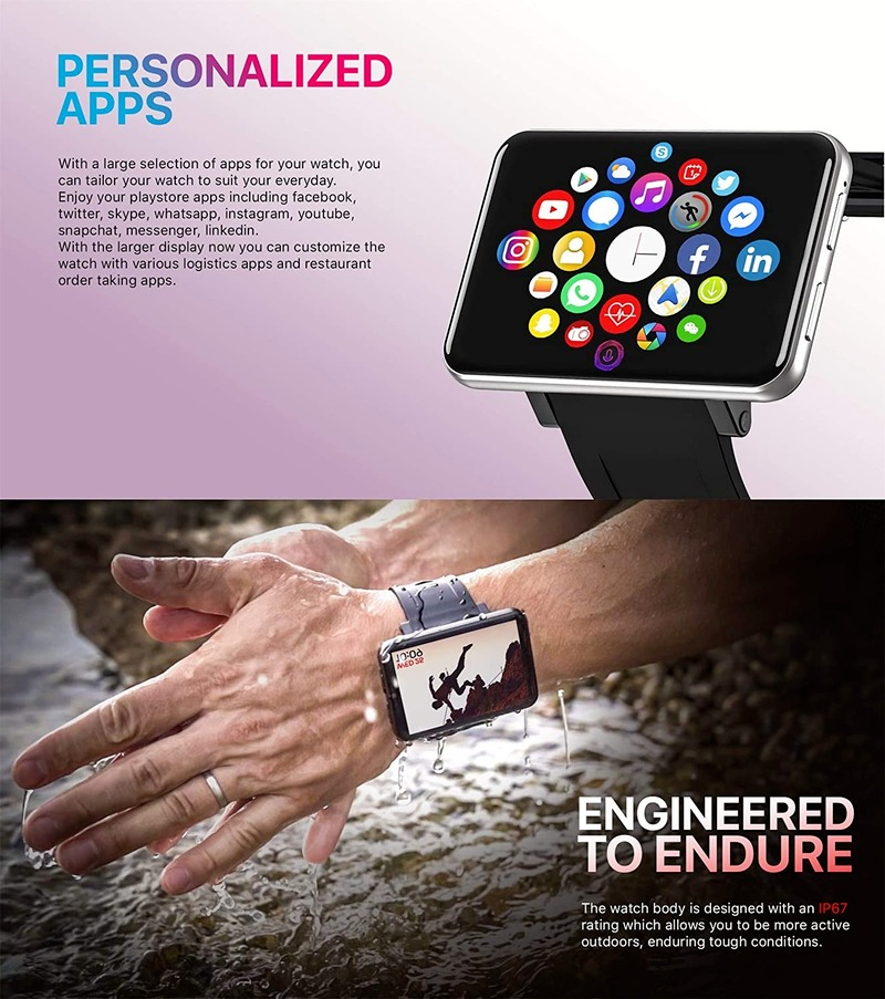 Rainbuvvy DM100 4G LTE Smart Watch Android 7.1 3GB RAM 32GB ROM 5MP Camera IPS 2700mah Battery 2.86 inch Touch Screen Smartwatch