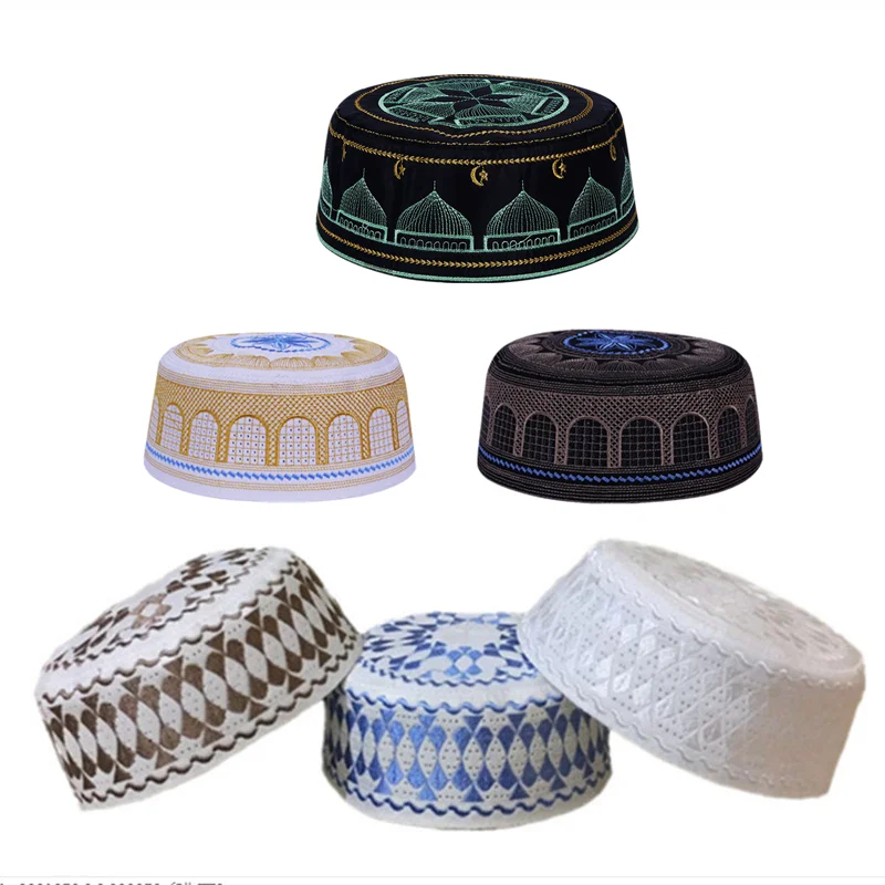 Islamic Round Cap Saudi Arabia Embroidery Hat Muslim Men Headwear Abaya Prayer Caps Headscarf Clothing Turban Gift