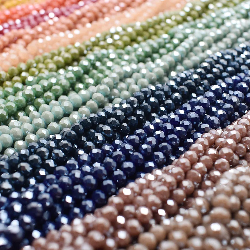 New Shiny Color 4mm Rondelle Crystal Glass Beads Faceted Loose Spacer Glass Beads for Jewelry Making DIY Bracelet