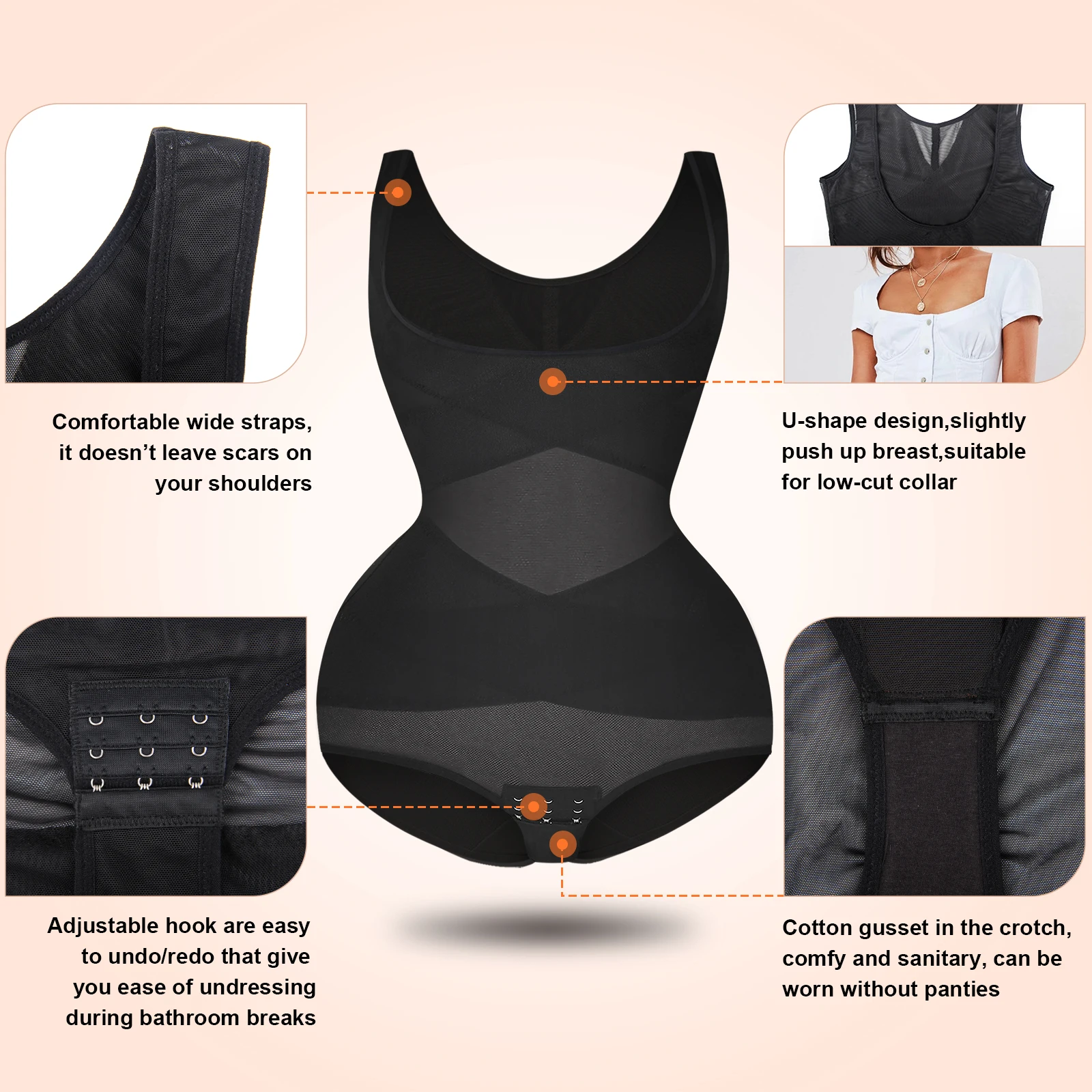 Women's Shapewear Bodysuit Tummy Control Butt Lifter Panties Breathable Waist Trainer Stomach Body Shaper Slimming Girdles