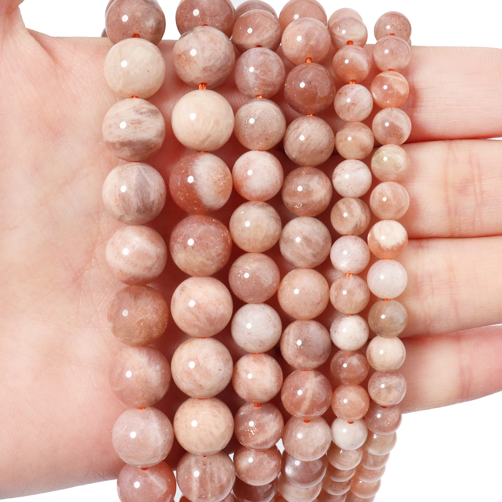 Natural Sunstone Round Gemstone Loose Spacer Beads For Jewelry Making DIY Handmade Bracelet Necklace Accessories 4/6/8/10/12MM