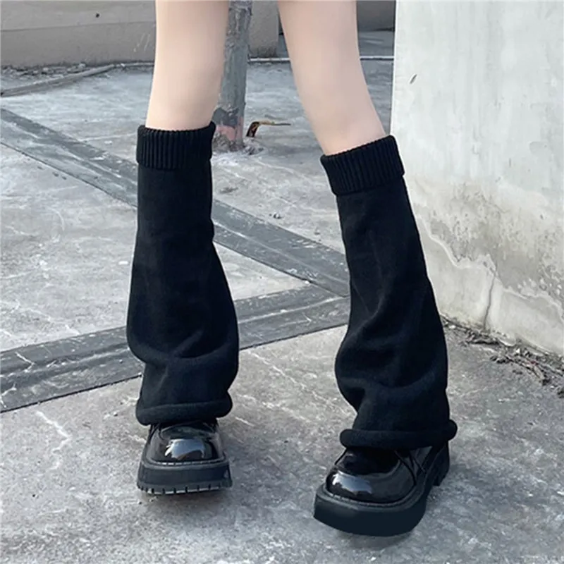 Japanese Y2k Lolita Leg Warmer Socks Black White Leggings Kawaii Knitted Long Socks Boot Cuffs Warm Foot Cover Ankle Warmers