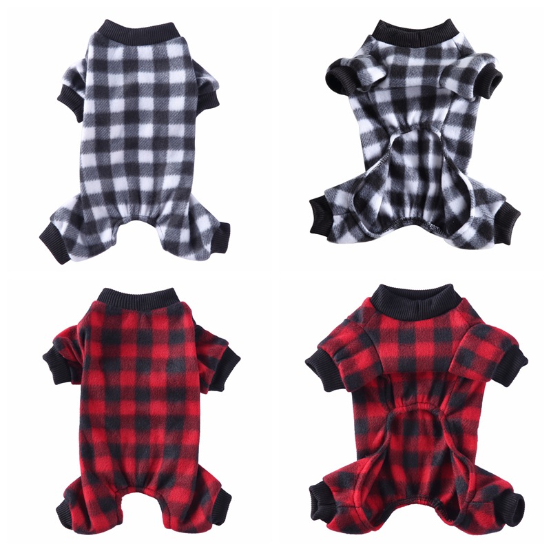 Buffalo Dog Pajamas Red Plaid Dog Jumpsuit 4 Legs Plaid Pet Doggie Apparel Cat Onesie Pjs for Small Medium Dog Sleeper Suits