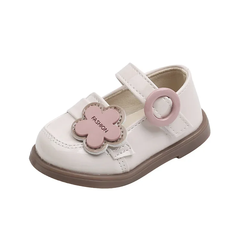 Cute Baby Shoes for Baby Girl Patent Leather Toddler Baptism Shoes with Flower 2023 New Spring Summer Newborn Party Shoes F11241