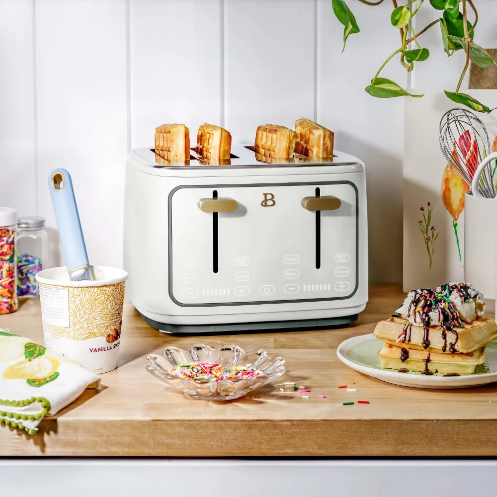 2023 New Beautiful 4 Slice Toaster, White Icing By Drew Barrymore