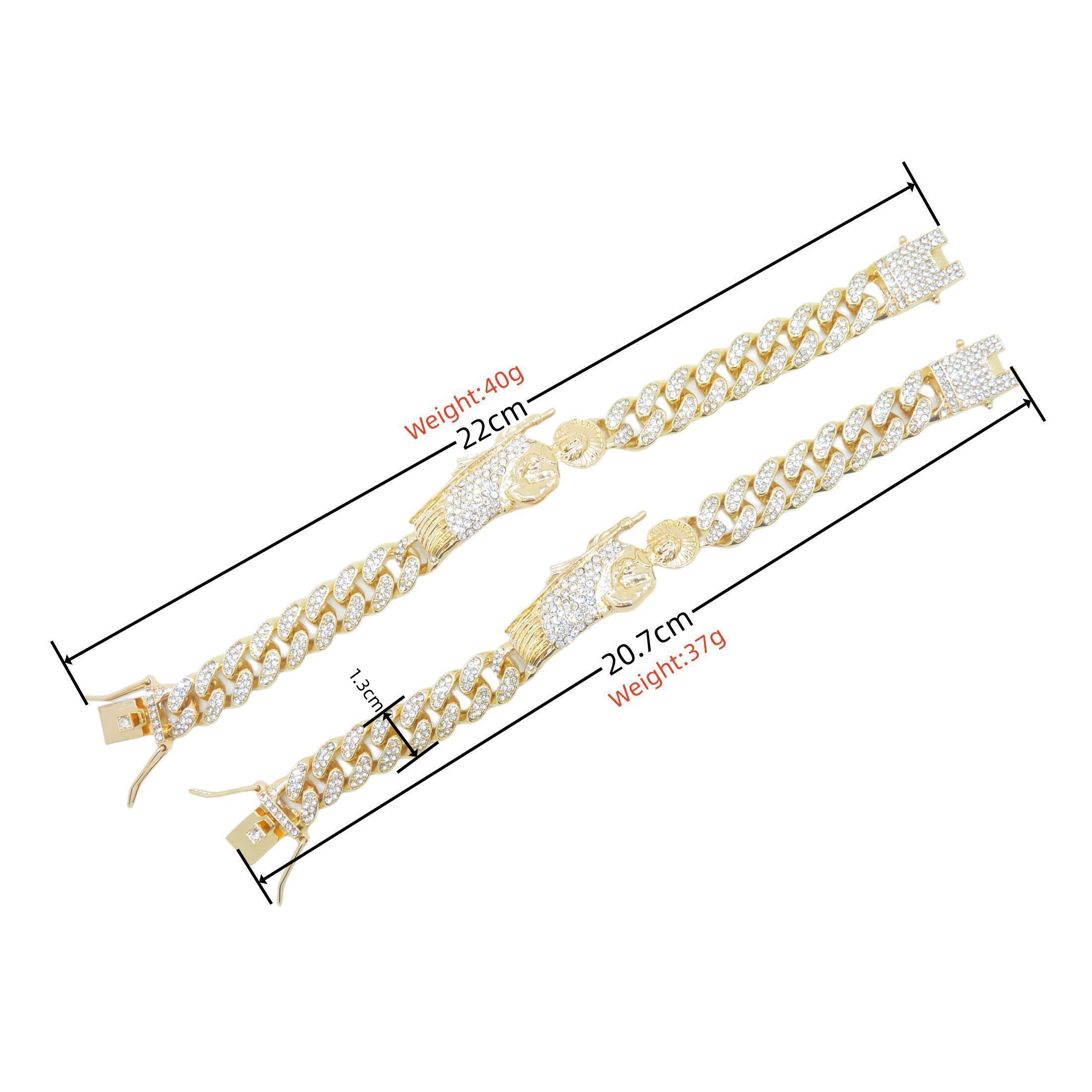 Gorgeous Rhinestone Gold Plated Color Cuban Chain St. Jude San Judas Bracelet