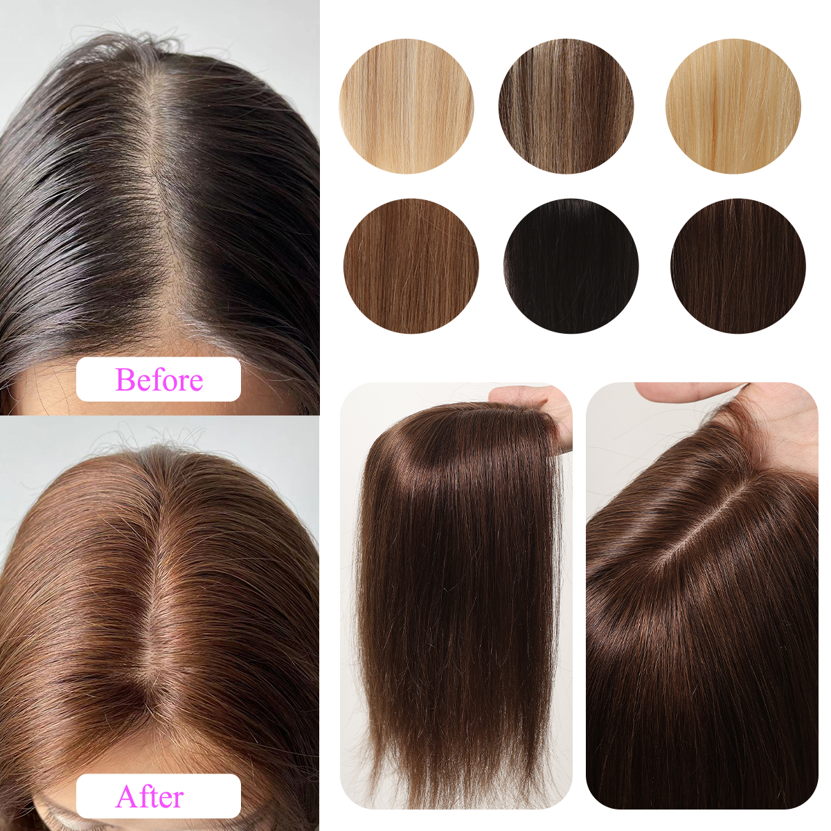 Chocolate 12 Brown Inch Human Hair Pieces For Women Afro Africian 100% Remy Human Ddmysmile Hair Toppers In Silk Base Hair Extension Smile 100%