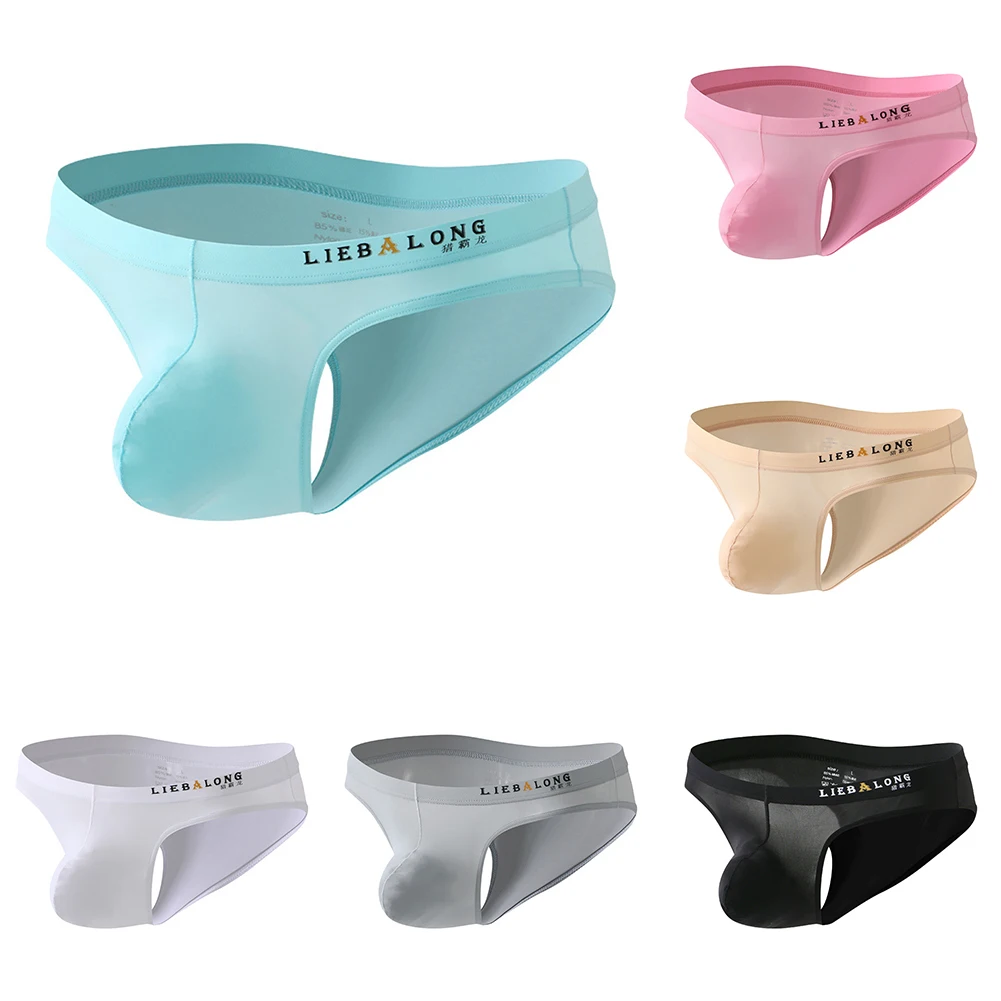 Underwear Men Low Waist Ice Silk Briefs Ultrathin Bikini Thongs Panties Calzoncillos Hombre U Convex Pouch Lingerie Underpants