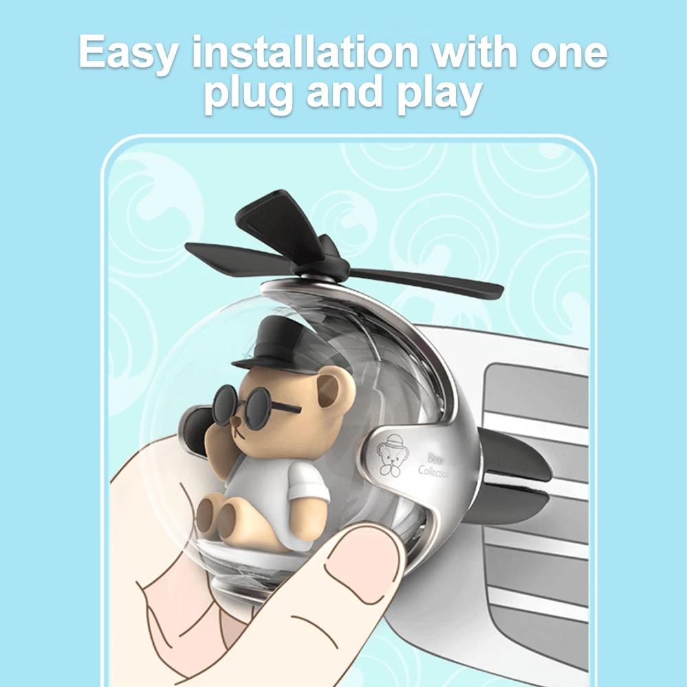 Cute Bear Pilot Car Air Freshener 7 colors Atmosphere Lights Mini Fragrance Diffuser Car Accessories Auto Interior Perfume