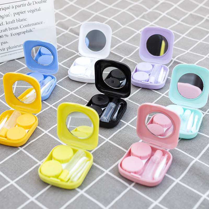 Candy Solid Colored Portable Cute Contact Lenses Box Lens Case for Eyes Care Kit Glasses Case Holder Container Women Gift