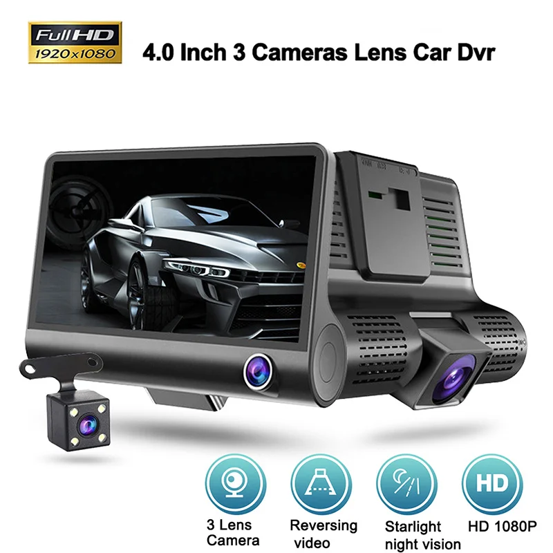 3 Cameras Car DVR 1080P 4.0 Inch Dash Cam for Cars Video 2025 Recorder Auto Registrator Dvrs new Black box Rear View Camera for vehicle