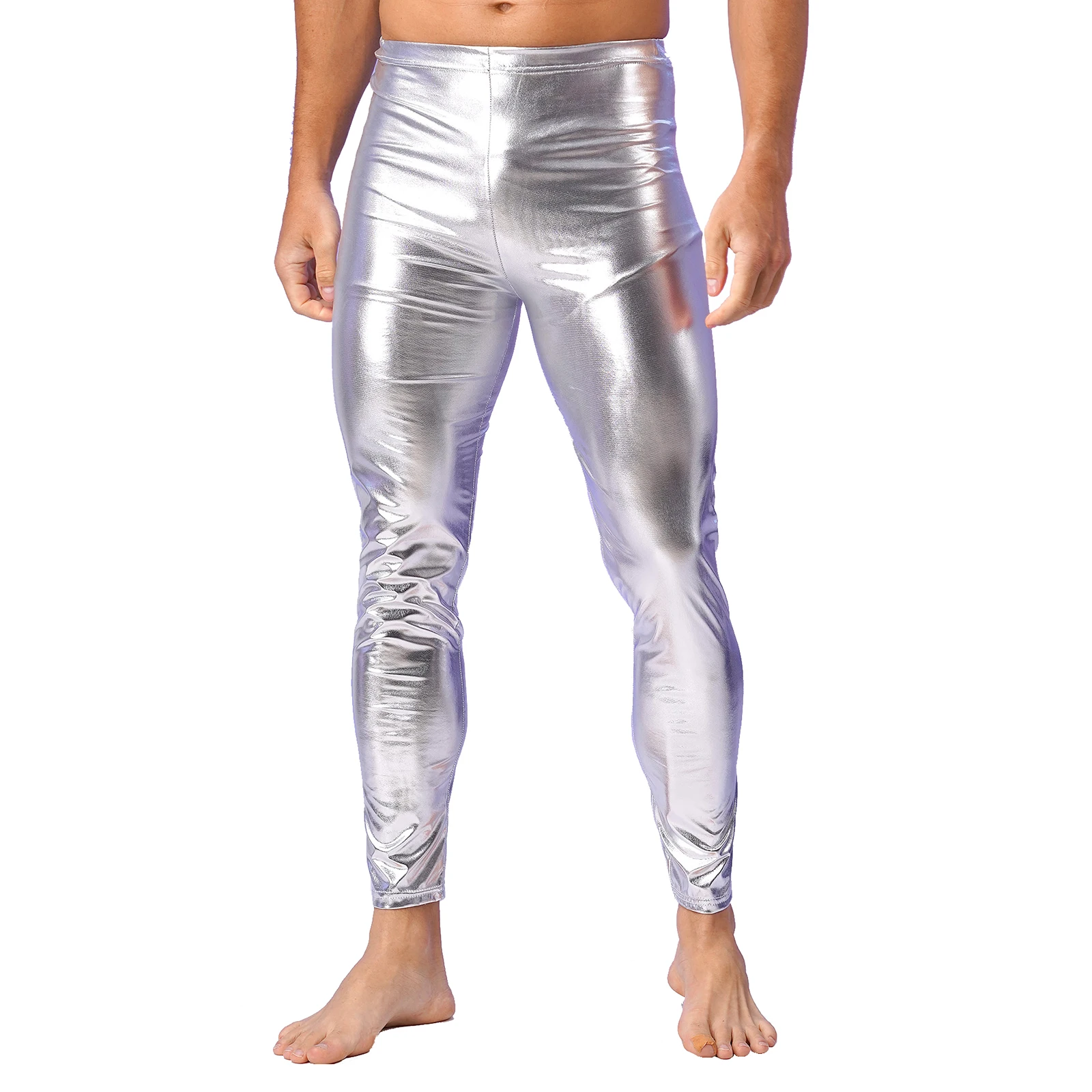 Mens Shiny Metallic 70s Disco Pants Straight Leg Trousers Halloween Costume for Rave Nightclub Party Festival Hip-Hop Dance