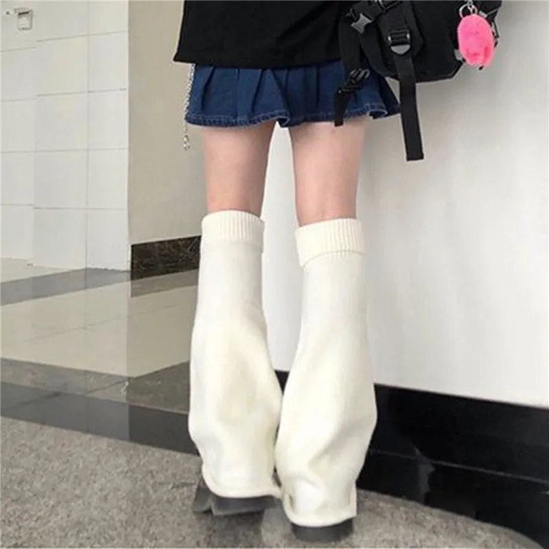 Y k Lolita Leg Warmers Kawaii Knitted Long Socks Calf Gaiters Ankle Black White Leggings Boot Cuffs Warm Foot Cover 5