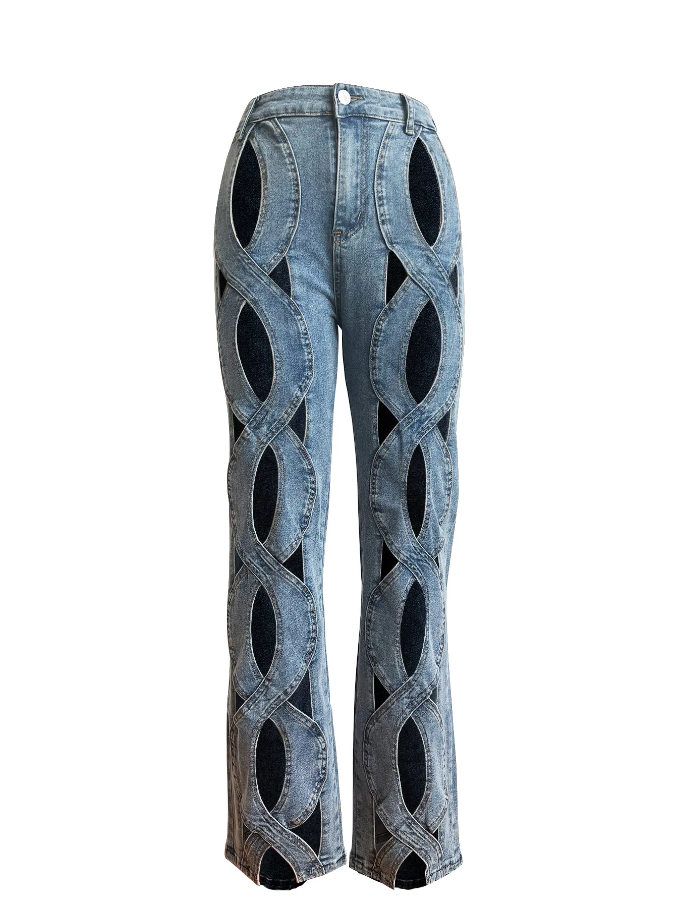 High Stretch Cross Hollow Out Loose new Denim Pants for Women Sexy High Waits 2025 Straight Jeans Trousers Streetwear Bottoms Y2K Femme