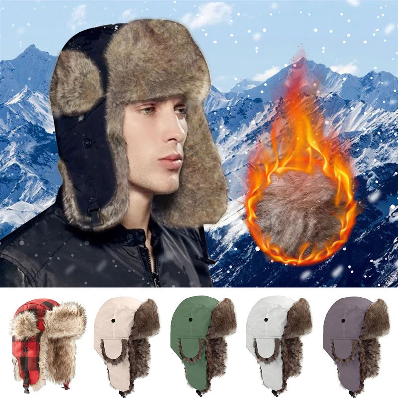 Winter Bomber Hat Russian Cap Men Women Thick Warm Winter Hat Windproof Trapper Earflap Cap Male Female Fur Russian Hats