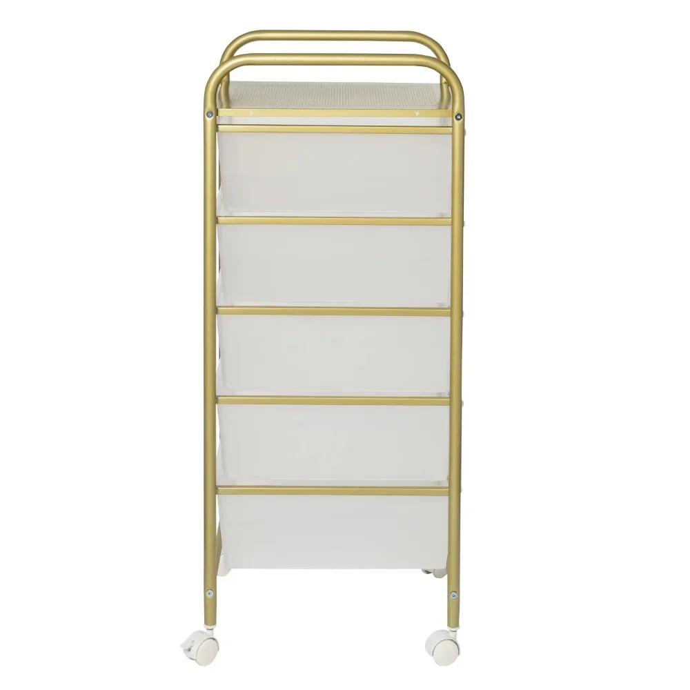 5-Drawer Rolling Storage Cart With Plastic Drawers, Gold